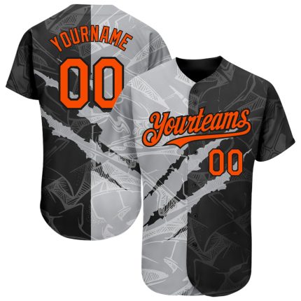 Custom Name and Number Baseball Jersey - Personalized 3D Orange Black Gray Graffiti Pattern Authentic Team Apparel Personalized