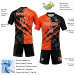 Custom Orange-Black Graffiti Volleyball Jersey with Name & Number | Sublimation Team Uniform Personalized Graffiti Pattern