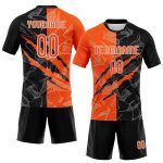 Custom Orange-Black Graffiti Volleyball Jersey with Name & Number | Sublimation Team Uniform Personalized Graffiti Pattern