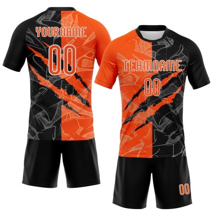 Custom Orange-Black Graffiti Volleyball Jersey with Name & Number | Sublimation Team Uniform Personalized Graffiti Pattern