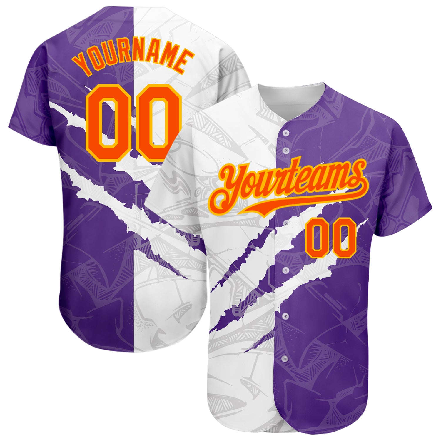 Custom Name Number Authentic 3D Baseball Jersey Orange Purple Gold Graffiti Pattern Team Design Personalized Graffiti Pattern