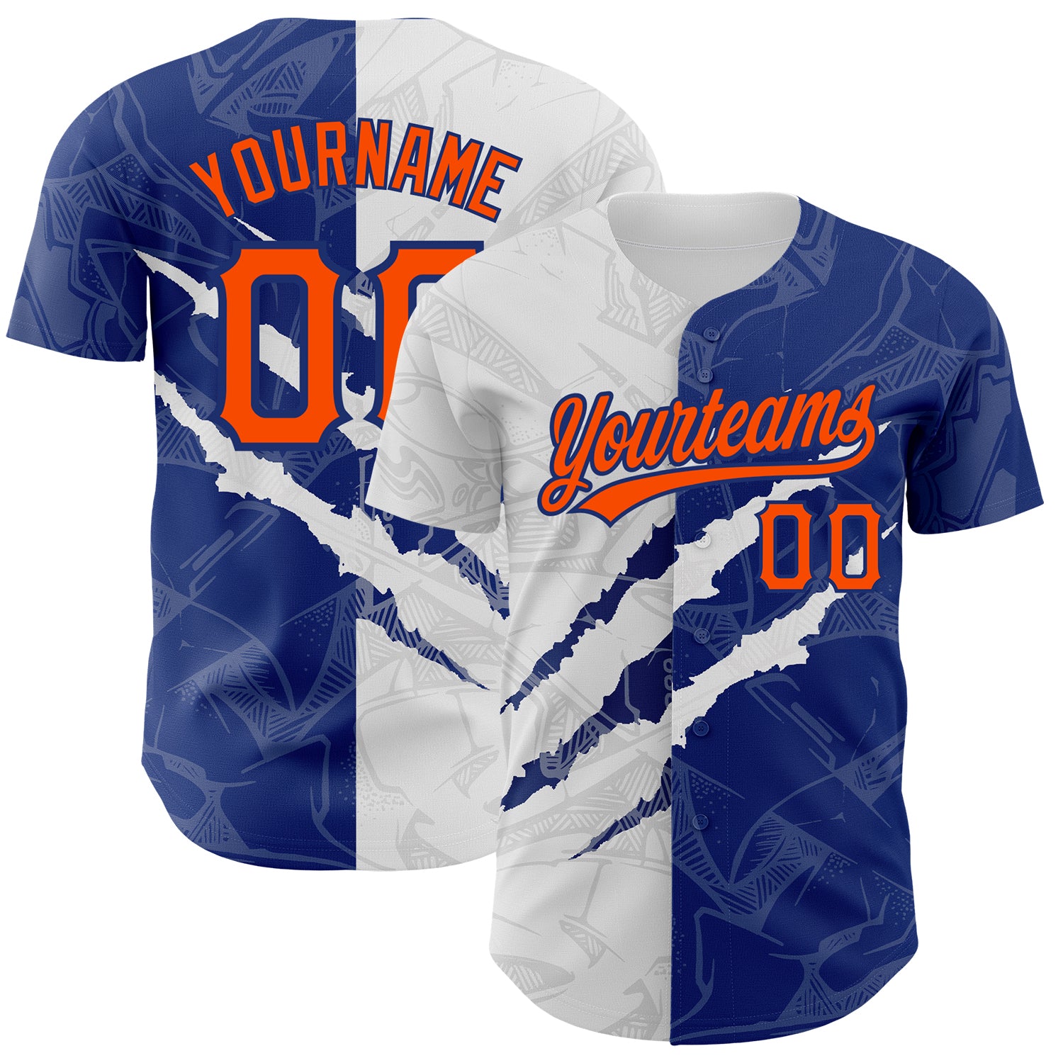 Personalized 3D Scratch Baseball Jersey - Graffiti Pattern in Orange and Royal Personalized Graffiti Pattern Orange-Royal