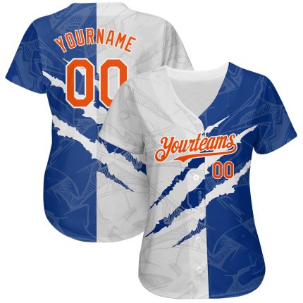 Custom Name and Number Authentic Baseball Jersey, Personalized 3D Graffiti Pattern, Orange-Royal Team Design Personalized