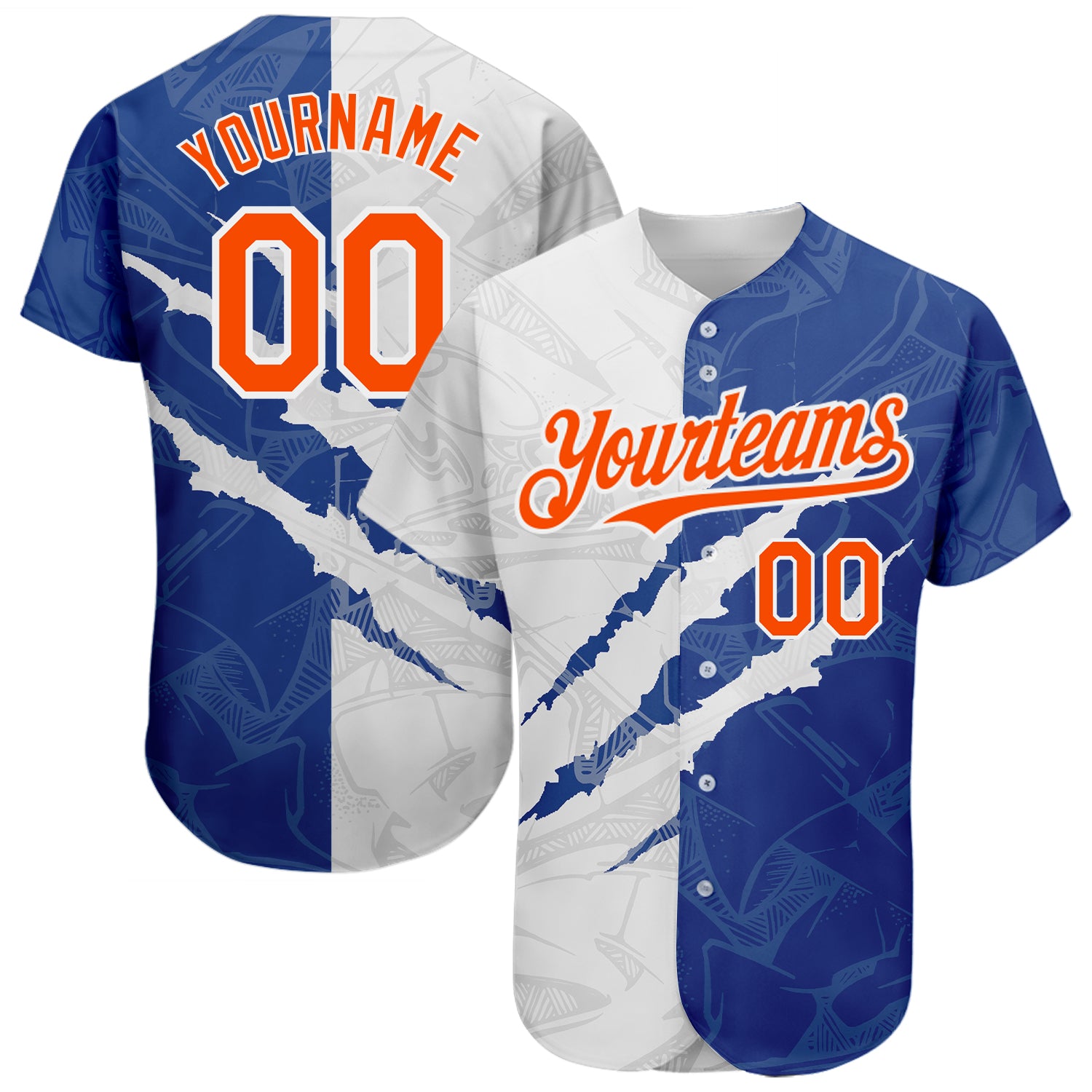 Custom Name and Number Authentic Baseball Jersey, Personalized 3D Graffiti Pattern, Orange-Royal Team Design Personalized