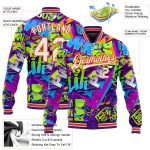 Custom Name & Number Personalized Orange-White Graffiti 3D Bomber Varsity Letterman Jacket Street Art Grunge Style Personalized