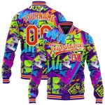 Custom Name & Number Personalized Orange-White Graffiti 3D Bomber Varsity Letterman Jacket Street Art Grunge Style Personalized