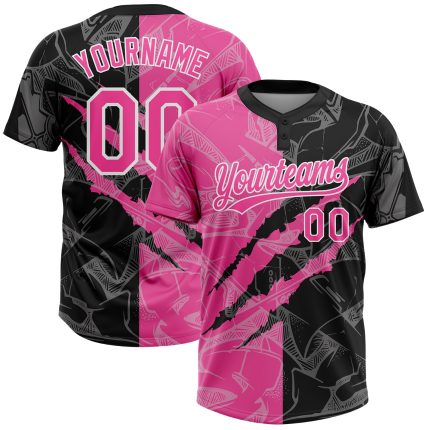 Custom Name and Number Pink-Black Graffiti Pattern 3D Unisex Softball Jersey - Personalized Team Apparel Personalized Graffiti