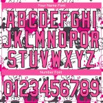 Custom Graffiti Pattern Bomber Jacket Pink-Black 3D Abstract Grunge Art Varsity Letterman with Team Name and Number Personalized