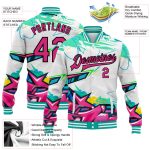 Custom Name and Number Personalized Pink Black Graffiti 3D Varsity Letterman Bomber Jacket Abstract Splashes Design Personalized