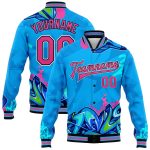 Custom Name Varsity Letterman Jacket 3D Pink-Black Graffiti Pattern Hiphop Urban Street Art Bomber Full-Snap Design Personalized