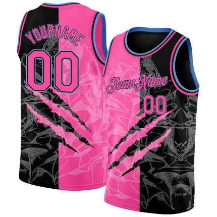 Custom Name and Number 3D Scratch Basketball Jersey - Personalized Pink Black Light Blue Graffiti Pattern Team Jersey Personalized