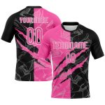 Custom Pink-Black Graffiti Volleyball Uniform Jersey with Scratch Sublimation, Personalized Team Name and Number Personalized