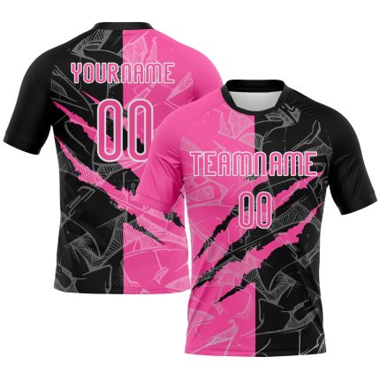 Custom Pink-Black Graffiti Volleyball Uniform Jersey with Scratch Sublimation, Personalized Team Name and Number Personalized