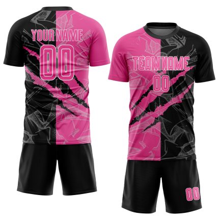 Custom Pink Black White Graffiti Soccer Jersey with Sublimation, Personalized Name & Number, Team Uniform Personalized Graffiti