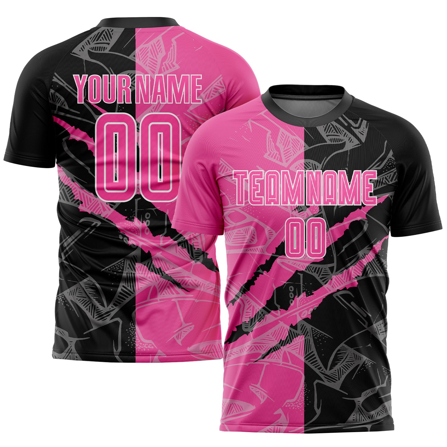 Custom Pink Black White Graffiti Soccer Jersey with Sublimation, Personalized Name & Number, Team Uniform Personalized Graffiti