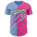 Custom Name and Number 3D Scratch Baseball Jersey - Personalized Pink Light Blue Black Graffiti Pattern Personalized Graffiti