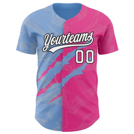 Custom Name and Number 3D Scratch Baseball Jersey - Personalized Pink Light Blue Black Graffiti Pattern Personalized Graffiti