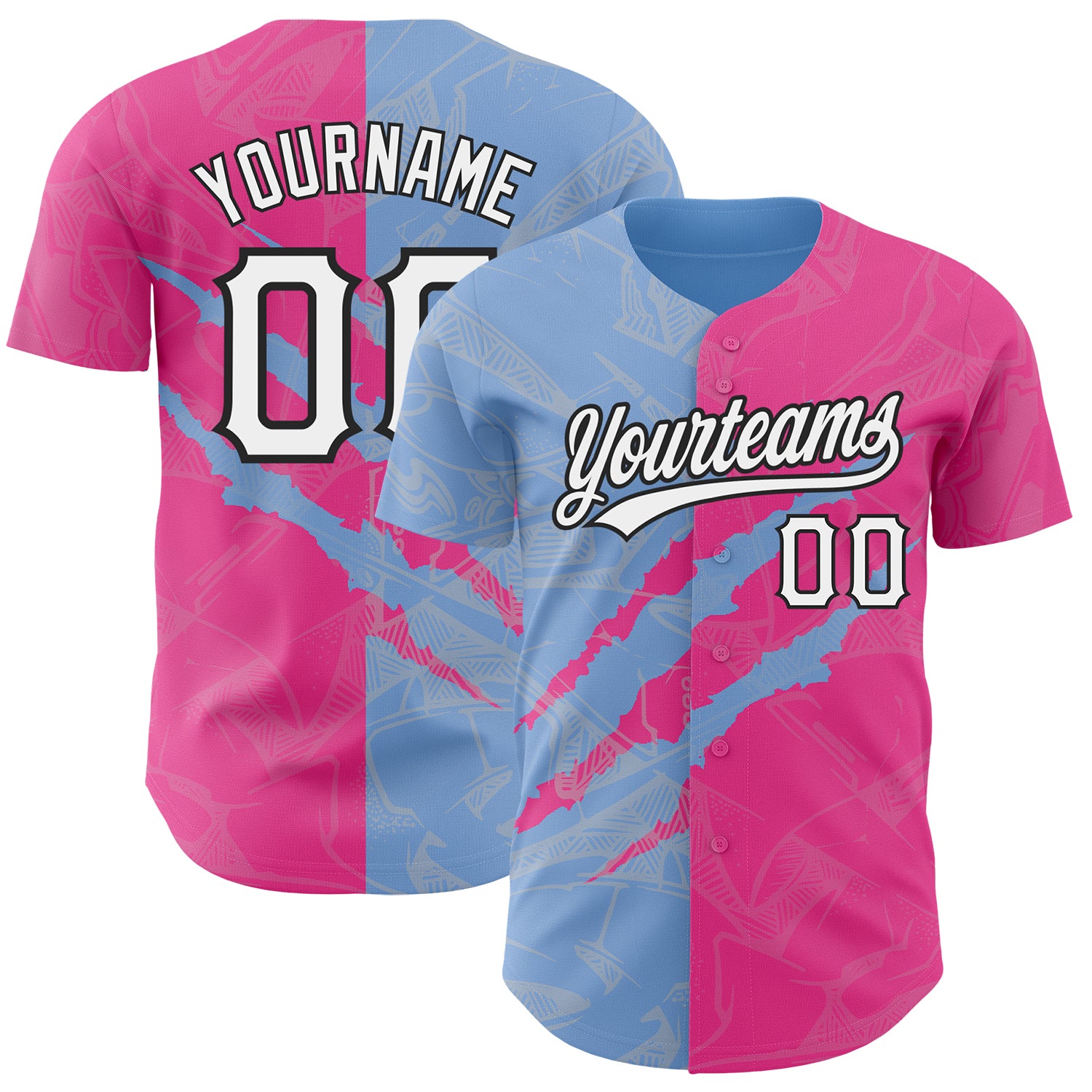 Custom Name and Number 3D Scratch Baseball Jersey - Personalized Pink Light Blue Black Graffiti Pattern Personalized Graffiti