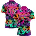 Custom Name Number 3D Performance Golf Polo Shirt Pink Purple Graffiti Pattern Personalized Team Apparel Personalized Graffiti