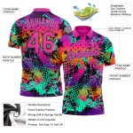 Custom Name Number 3D Performance Golf Polo Shirt Pink Purple Graffiti Pattern Personalized Team Apparel Personalized Graffiti