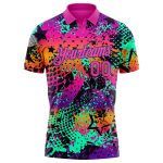 Custom Name Number 3D Performance Golf Polo Shirt Pink Purple Graffiti Pattern Personalized Team Apparel Personalized Graffiti