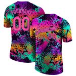 Custom Name and Number Personalized Graffiti Pattern 3D Performance T-Shirt - Pink Purple Design Personalized Graffiti Pattern