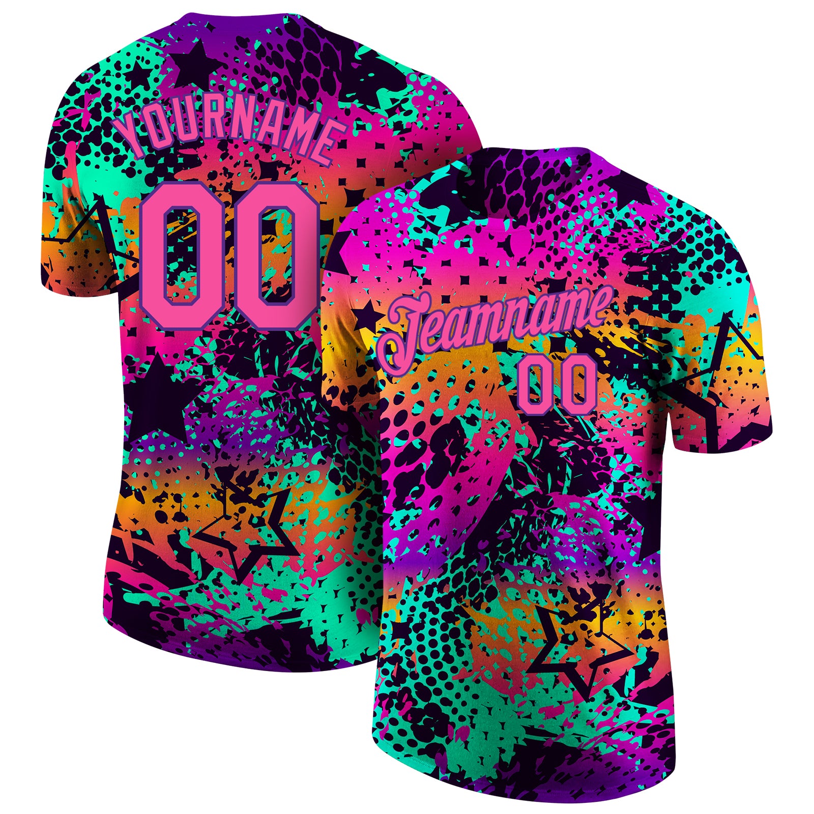 Custom Name and Number Personalized Graffiti Pattern 3D Performance T-Shirt - Pink Purple Design Personalized Graffiti Pattern