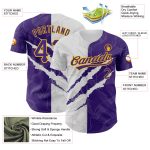 Custom Purple-Gold 3D Scratch Baseball Jersey with Personalized Graffiti Pattern, Team Name and Number Personalized Graffiti