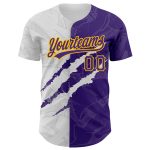 Custom Purple-Gold 3D Scratch Baseball Jersey with Personalized Graffiti Pattern, Team Name and Number Personalized Graffiti