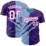 Custom Personalized 3D Baseball Jersey with Graffiti Pattern in Purple, Light Blue, and Pink - Team Name and Number Personalized