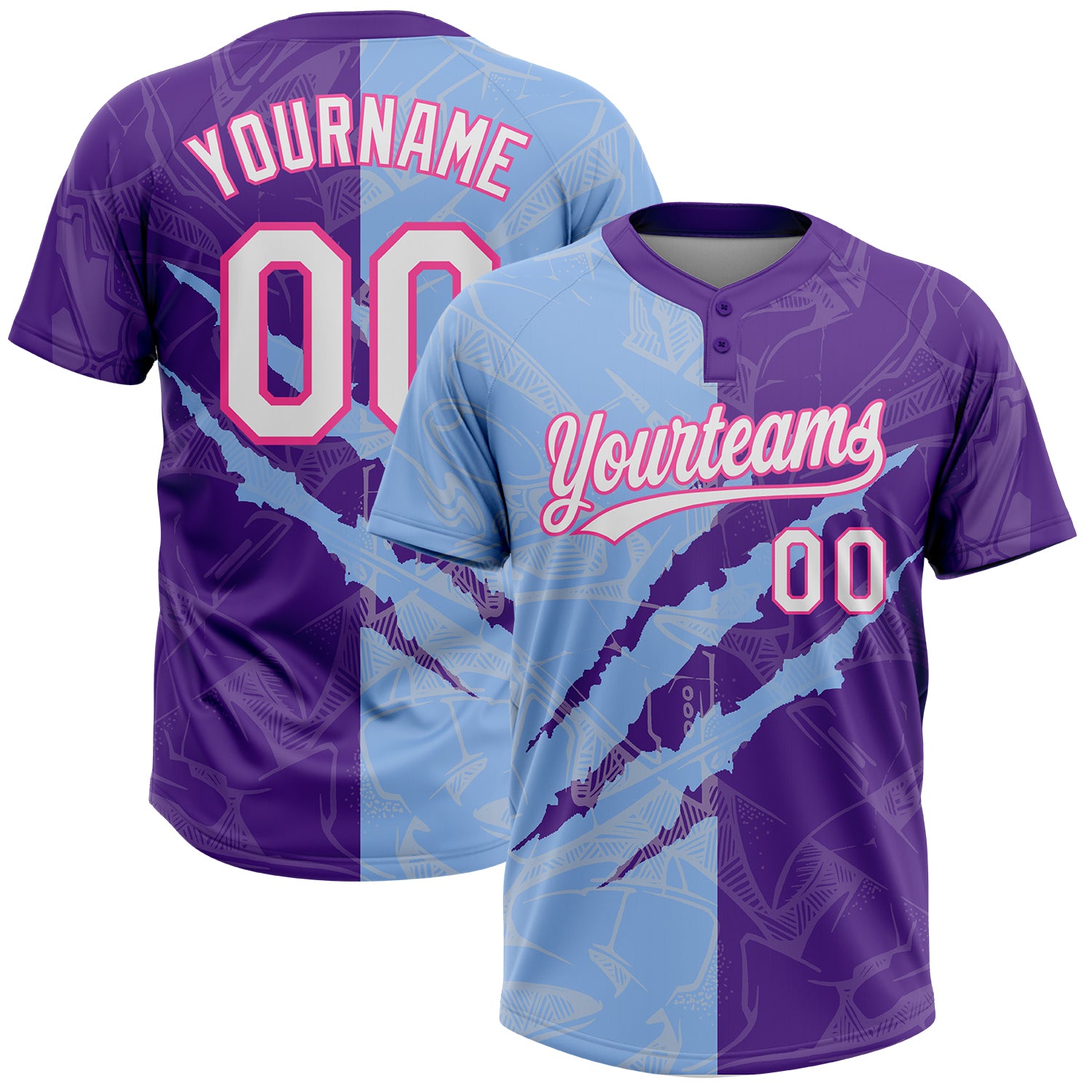 Custom Personalized Graffiti Softball Jersey Unisex 3D Purple Light Blue-Pink with Name and Number Personalized Graffiti