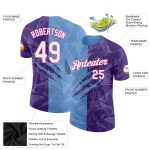 Custom Name and Number Purple Light Blue Pink Graffiti 3D Performance T-Shirt for Teams Personalized Graffiti Pattern Purple