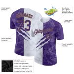 Custom Team Name and Number Purple and Old Gold 3D Performance T-Shirt with Graffiti Pattern Personalized Graffiti Pattern