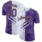 Custom Team Name and Number Purple and Old Gold 3D Performance T-Shirt with Graffiti Pattern Personalized Graffiti Pattern