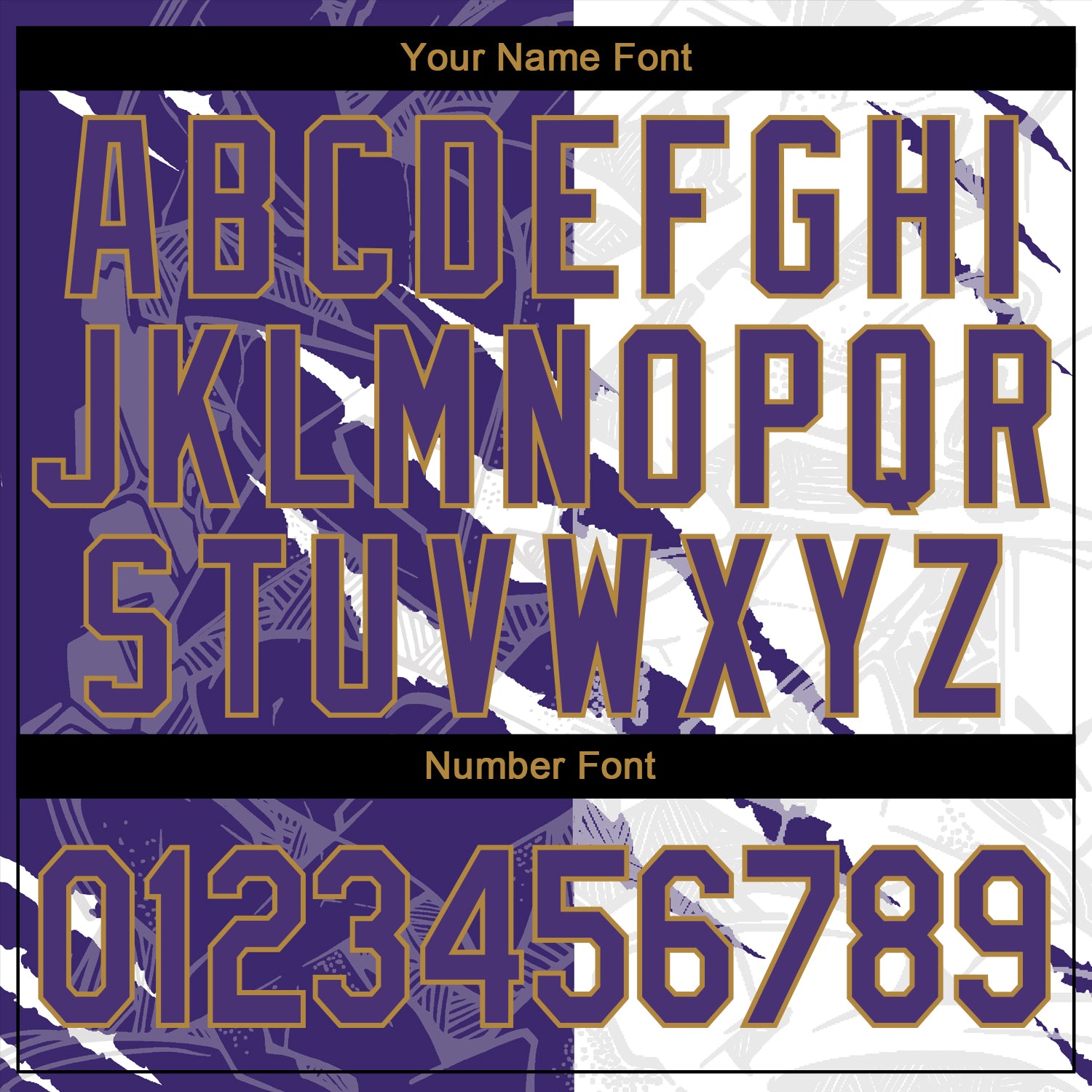 Personalized Graffiti Pattern Purple-Old Gold 3D Performance T-Shirt Team Custom Name and Number Custom Team Name and Number Purple and Old Gold 3D Performance T-Shirt with Graffiti Pattern Personalized Graffiti Pattern - Image 4
