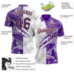 Custom Name Number Golf Polo Shirt - 3D Scratch Purple Old Gold Graffiti Pattern Performance Team Shirt Personalized Graffiti
