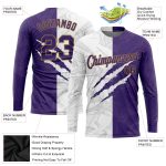 Custom Name and Number Long Sleeve Performance T-Shirt - Personalized Purple and Gold Graffiti Pattern 3D Design Personalized