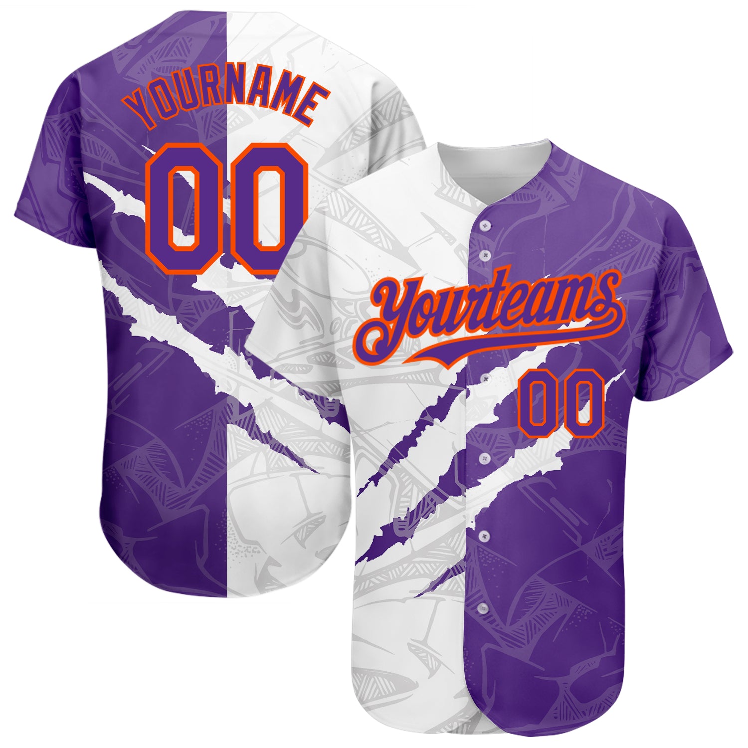 Custom Name and Number 3D Baseball Jersey, Personalized Purple-Orange Graffiti Pattern, Authentic Team Apparel Personalized