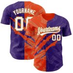 Custom Name Number Authentic 3D Baseball Jersey, Personalized Purple Orange Old Gold Graffiti Pattern Team Design Personalized