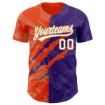 Custom Name Number Authentic 3D Baseball Jersey, Personalized Purple Orange Old Gold Graffiti Pattern Team Design Personalized