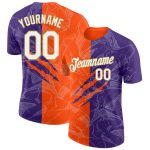 Custom Graffiti Pattern Performance T-Shirt with Name & Number in Purple, Orange, and Old Gold, 3D Design for Teams Personalized