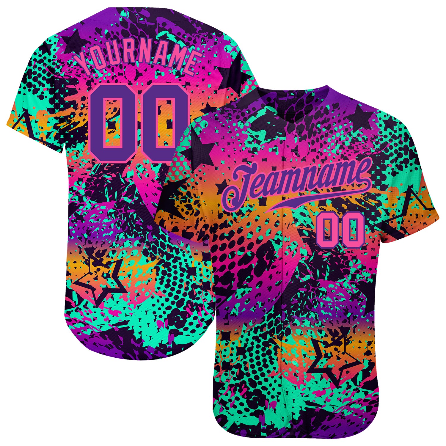 Custom Name and Number Purple-Pink 3D Graffiti Pattern Baseball Jersey - Personalized Team Jersey Personalized Graffiti Pattern