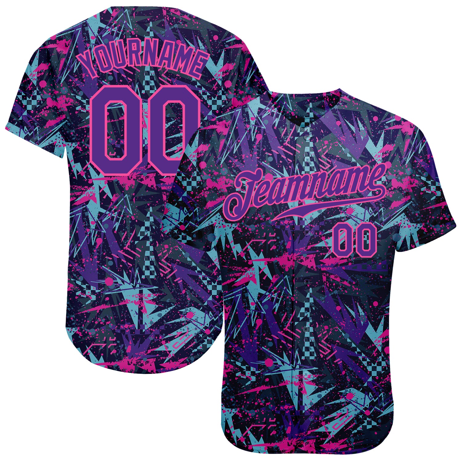 Custom Name and Number Baseball Jersey - Personalized Purple-Pink Graffiti Pattern with 3D Geometric Figures and Dots Personalized