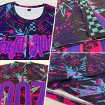 Custom Personalized Graffiti Pattern Performance T-Shirt with 3D Geometric Purple-Pink Design, Team Name & Number Personalized