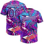 Custom Name Number Purple White Graffiti 3D Bright Psychedelic Softball Jersey Unisex Two-Button Personalized Graffiti Pattern