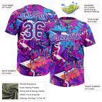 Custom Name Number Purple White Graffiti 3D Bright Psychedelic Softball Jersey Unisex Two-Button Personalized Graffiti Pattern