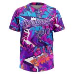 Custom Name Number Purple White Graffiti 3D Bright Psychedelic Softball Jersey Unisex Two-Button Personalized Graffiti Pattern