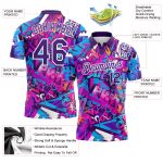 Custom Name and Number 3D Performance Golf Polo Shirt Purple-White Graffiti Pattern Personalized Graffiti Pattern Purple-White
