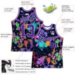 Custom Personalized Basketball Jersey with Purple-White Graffiti Pattern, 3D Splashes, Name & Number Personalized Graffiti