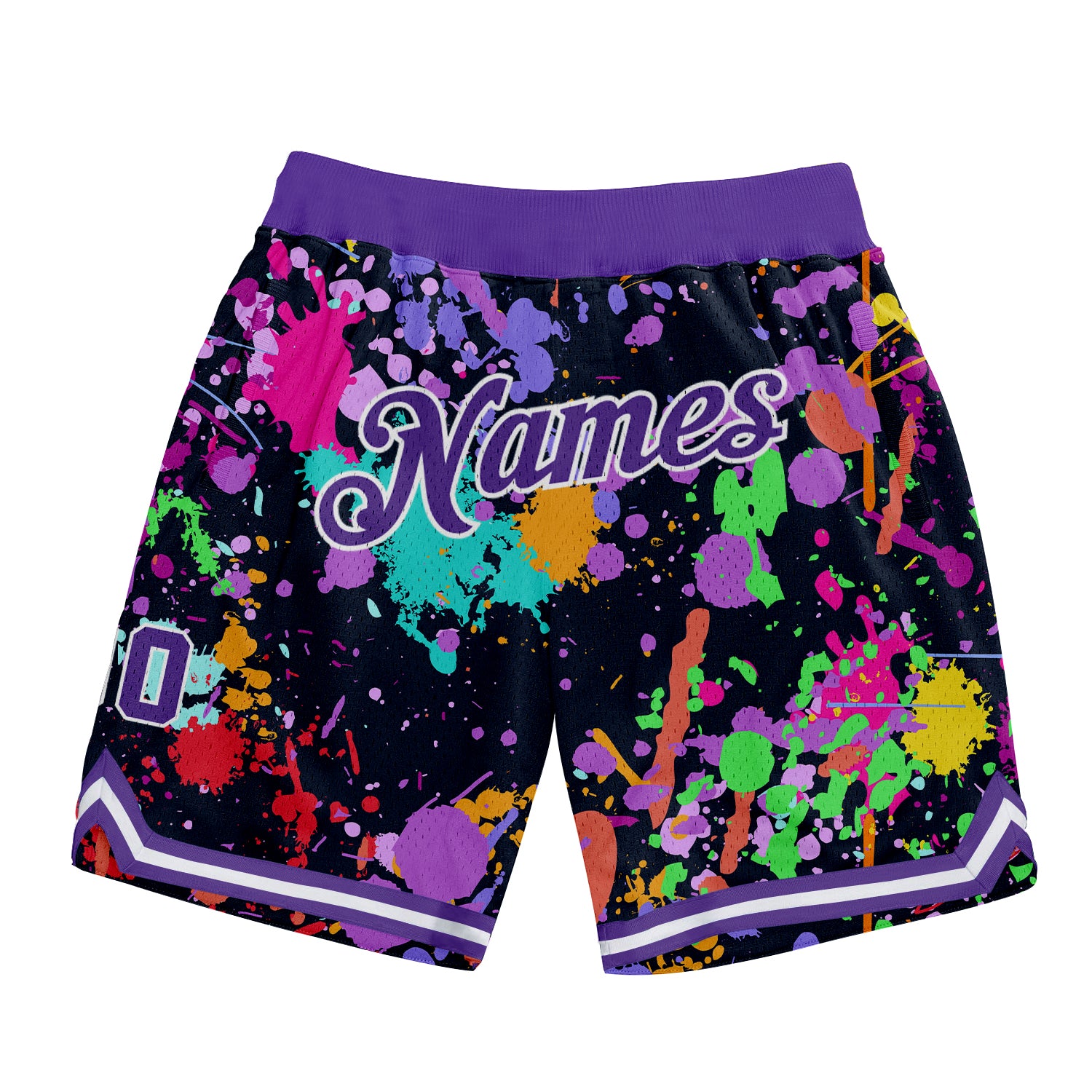 Custom Name Number Personalized Purple White 3D Splashes Graffiti Basketball Shorts Authentic Team Apparel Personalized Graffiti